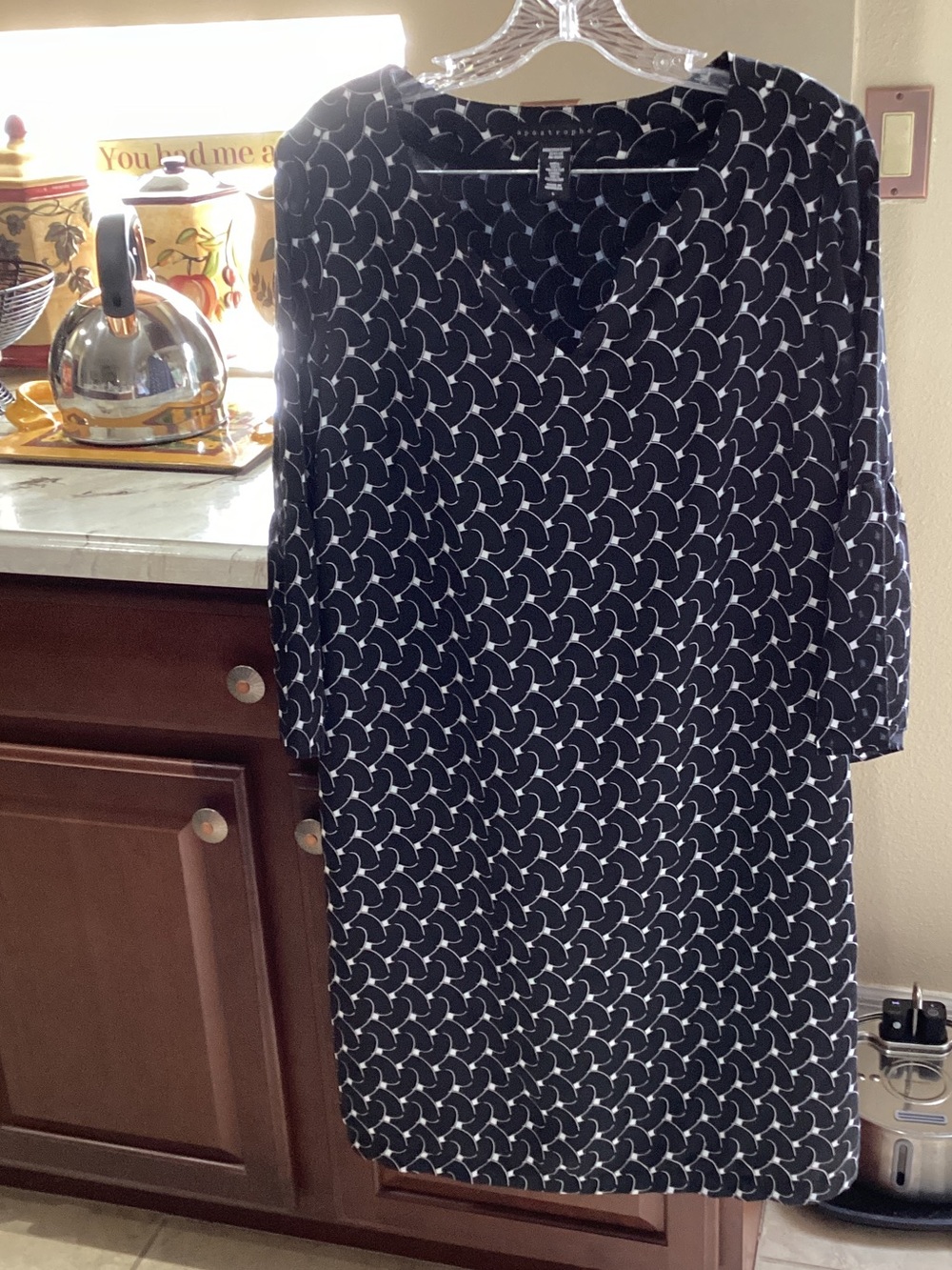Apostrophe Navy Shift Dress with White Crescent Pattern - Picture 1 of 3